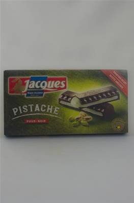 Tablette Belge Chocolat Noir Fourrée Pistache 100% Beurre de Cacao 200g