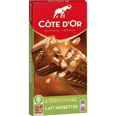Plaque Côte d'Or "L'ORIGINAL" chocolat au lait aux éclats de noisettes (2X200g) 400g