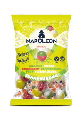 Bonbons Napoleon Sunny Mix Duo ( Canneberge-citronelle, ananas-noix de coco, poire-fleurs de sureau) 175g