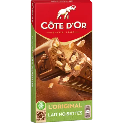 Plaque Côte d'Or "L'ORIGINAL" chocolat au lait aux éclats de noisettes (2X200g) 400g